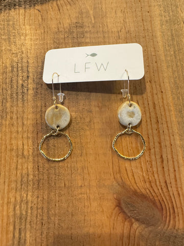 Hammered Circle & Ceramic Earrings