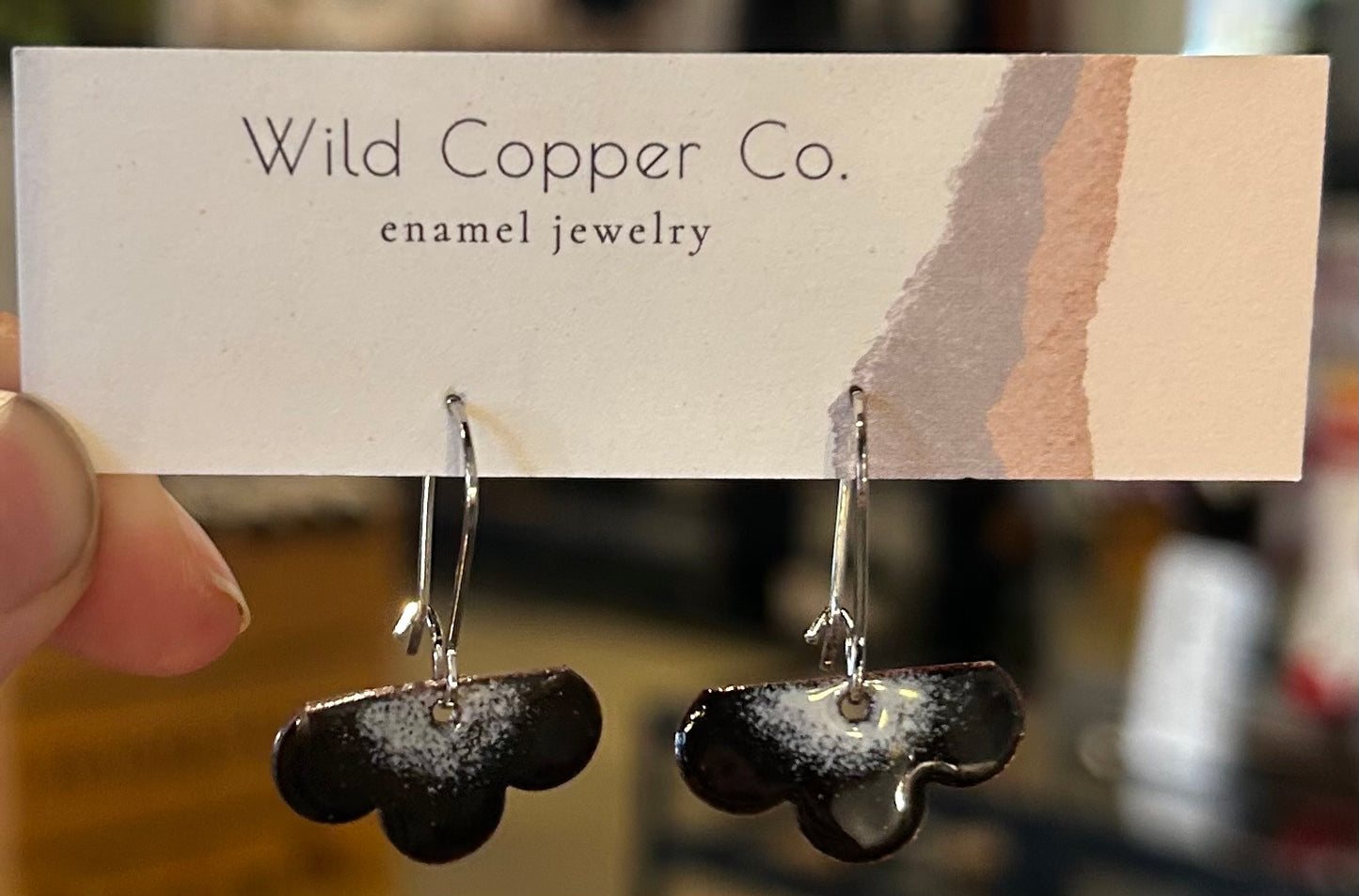 Black w/ Grey Center Cloud Enamel Coated Earrings