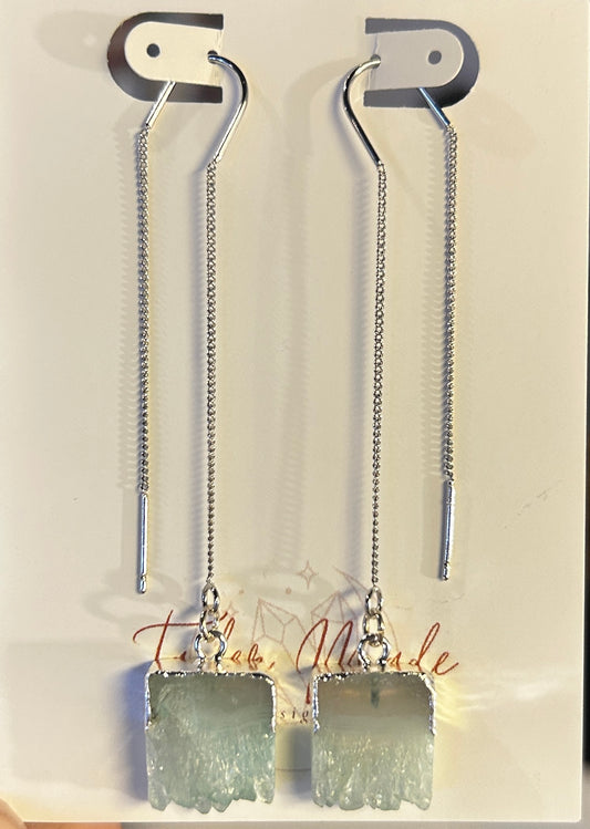 Silver Mint Agate Slice Threaders