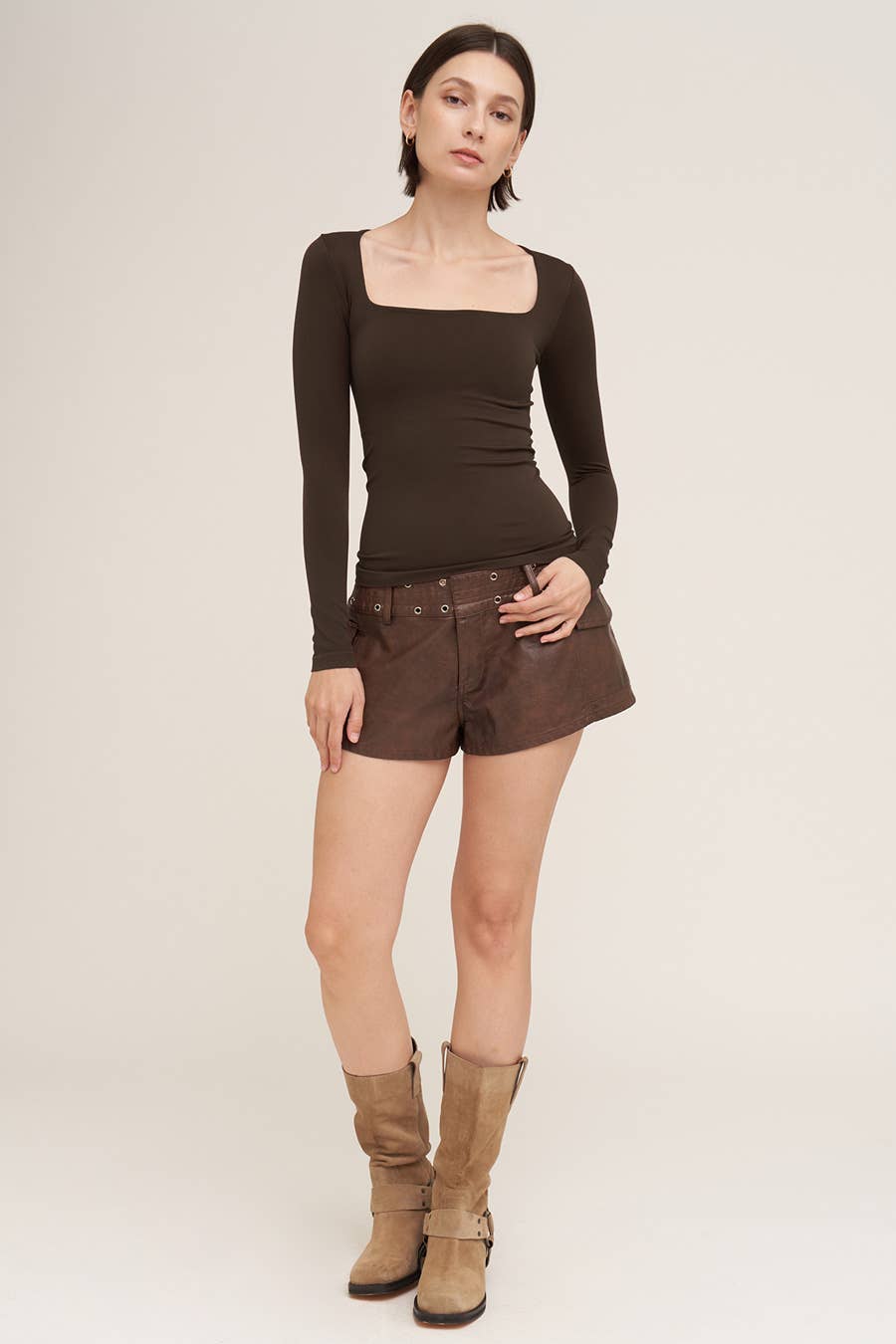 O/S Square Neck Long Sleeve Top-Shirts & Tops-NIKIBIKI-Bottoms Up Boutique
