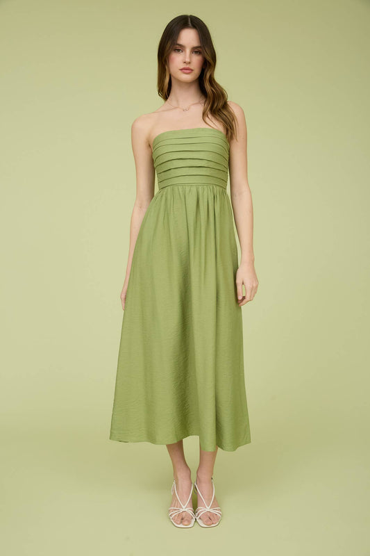 Pleated Bodice Strapless Midi Sundress