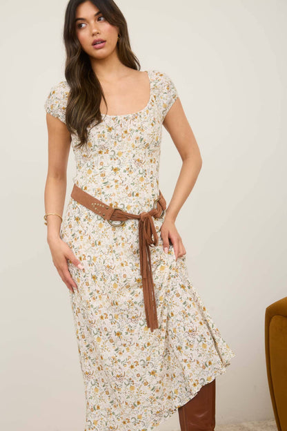 Floral Short Sleeve Midi Dress