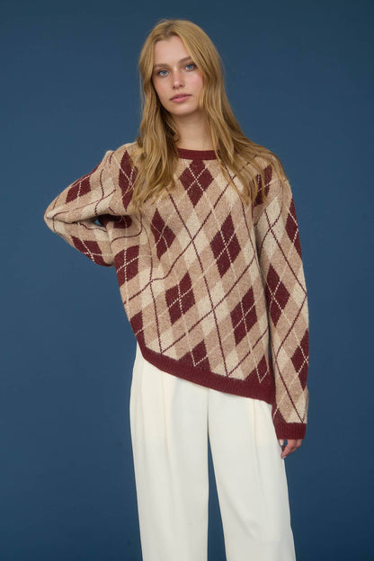 Burgundy Argyle Pattern Sweater