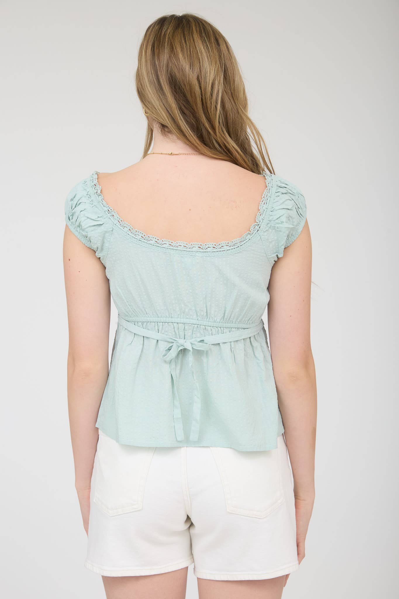 Lace Trim Front Tie Top