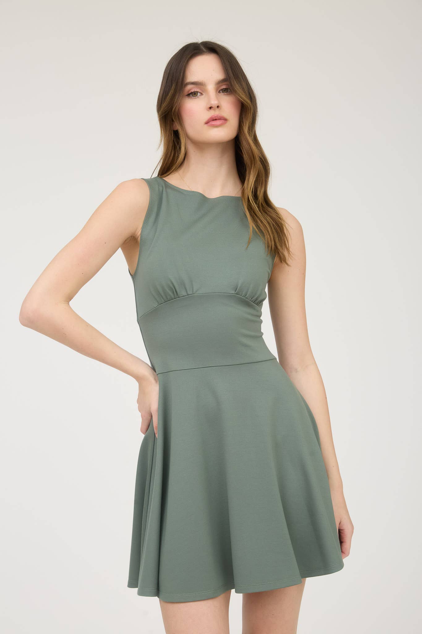 Sleeveless Waist Detail Flare Mini Dress