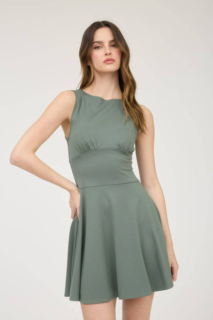 Sleeveless Waist Detail Flare Mini Dress