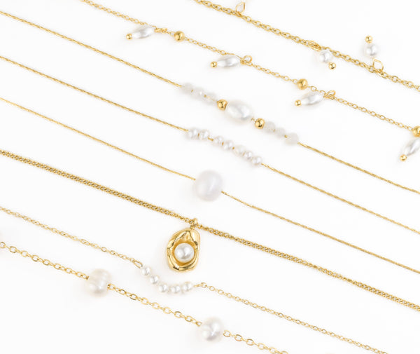 Gold Dainty Pearl Necklaces