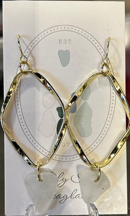 Large Gold Twirlies w/ White Seaglass