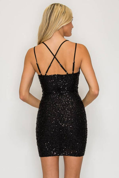Black Beaded Mini Dress