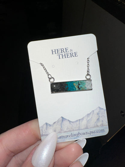 Alaska Destination Horizontal Bar Necklace-Local-Byron Glacier Sand & Silt with Turquoise-Bottoms Up Boutique-Anchorage AK