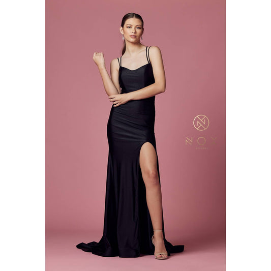 Satin Scoop Neck Gown