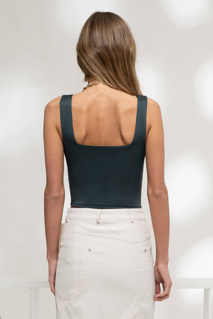 Black Reversible Square Neck Cropped Tank