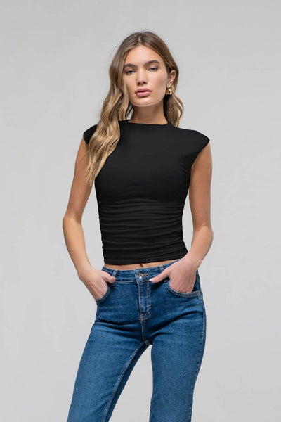 Reversible Scrunch Funnel Neck Top - Black