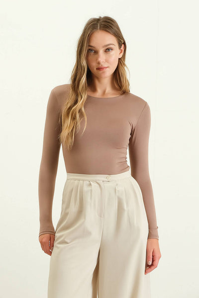 Taupe Round Neck Bodysuit