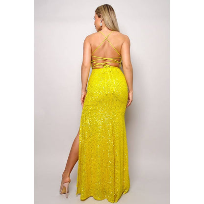 Shining Stars Sequin Maxi in Yellow-Dresses-Bottoms Up Boutique-Anchorage AK