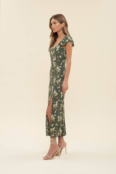 Floral Ruffle Maxi Dress in Hunter