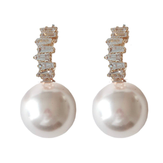 Crystal Baguette Pearl Earrings