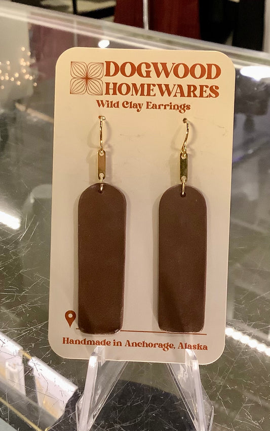 Gold & Brown Rectangle Wild Clay Earrings