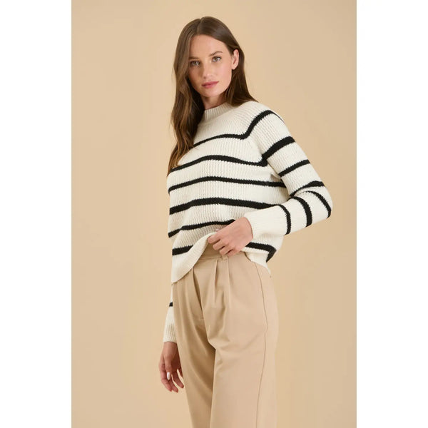 Stripe High Neck Knit Pullover Sweater