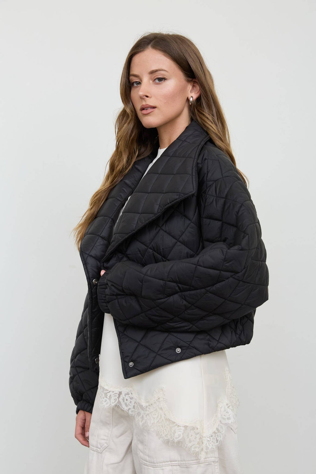 Blu Pepper - QUILTED SHAWL COLLAR CROPPED JACKET-Blu Pepper-Bottoms Up Boutique