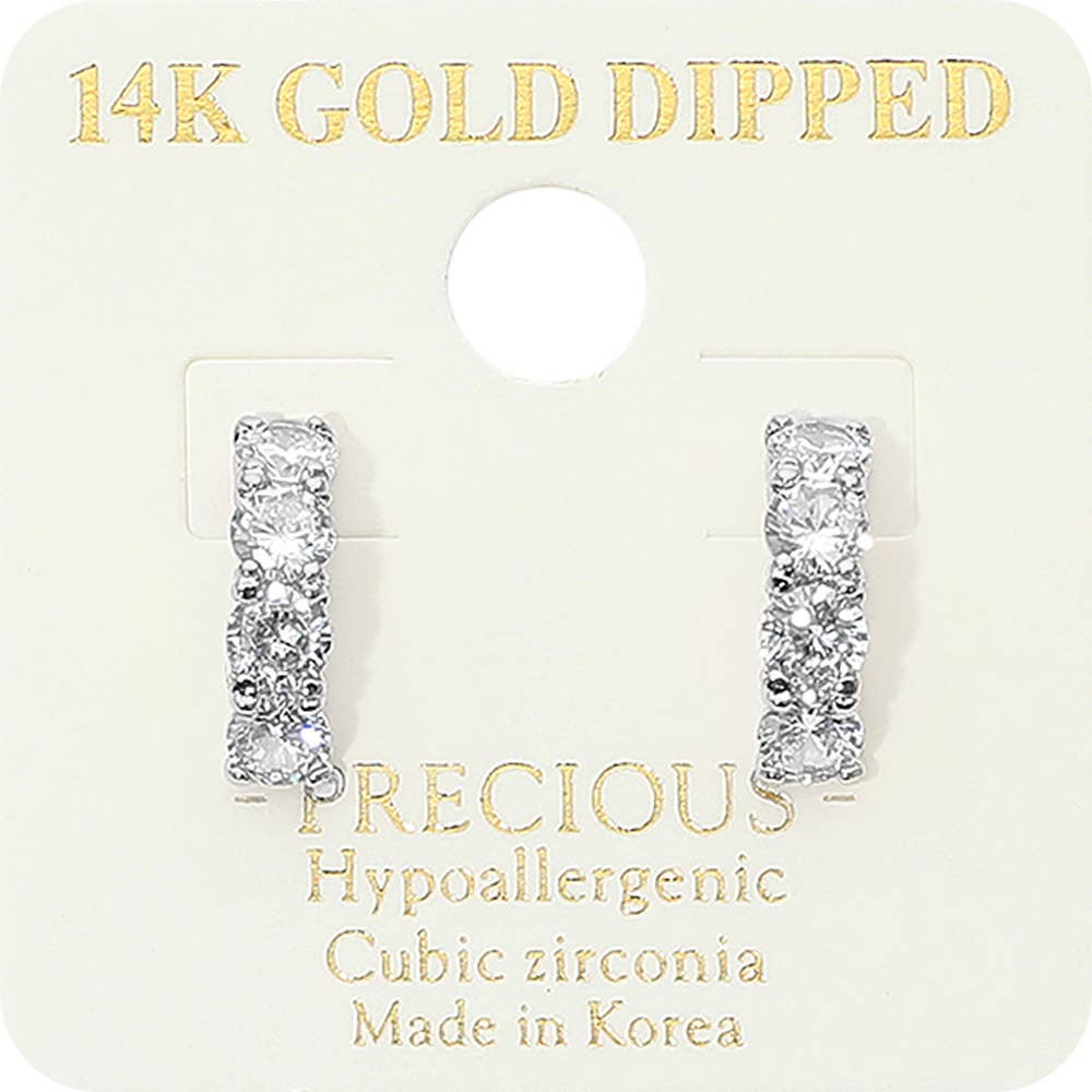 14K Gold Dipped Stone Half Mini Hoop Earrings