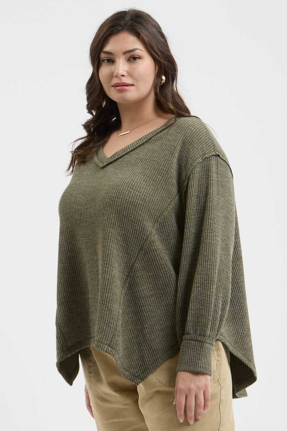 V Neck Knit Top - Plus