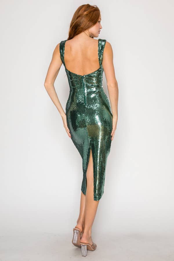 Forest Green Sequin Midi Dress