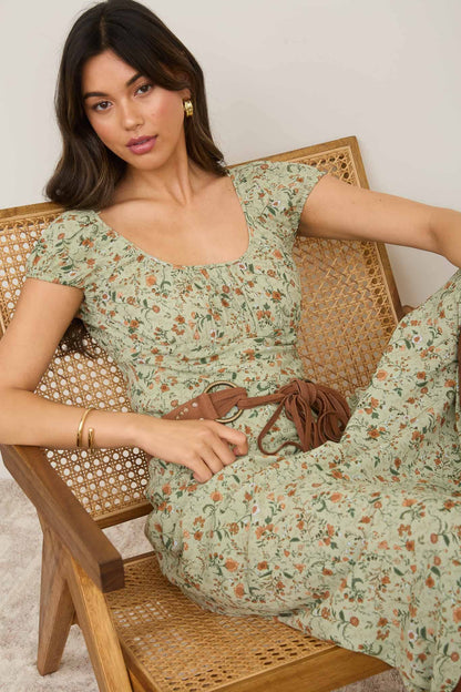 Floral Short Sleeve Midi Dress