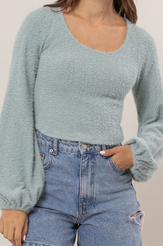 Scoop Neck Fuzzy Knit Top