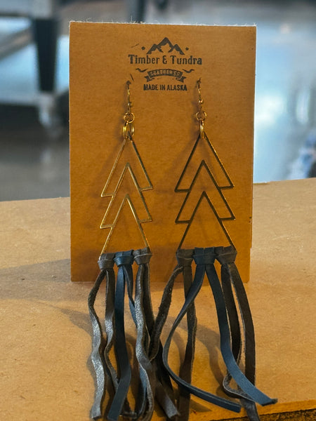 Tree Fringe Leather Earrings