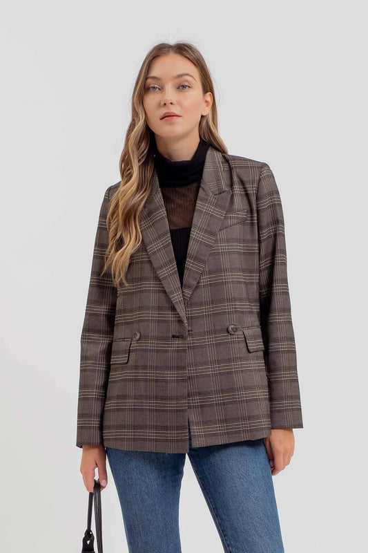 Charcoal Plaid Collar Blazer