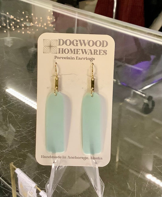 Gold & Light Blue Rectangle Porcelain Earrings