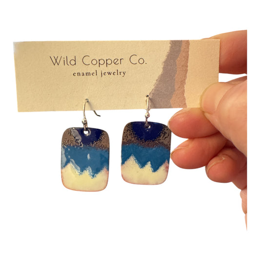 Charcoal Blue Cream Rectangle Earrings