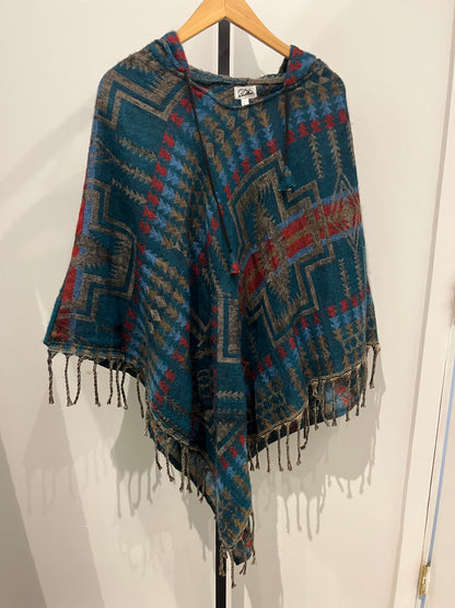 AlaskiWear Adult Blanket Poncho Long-Kimonos, Cardigans & Wraps-Green/Red/Blue-Bottoms Up Boutique-Anchorage AK