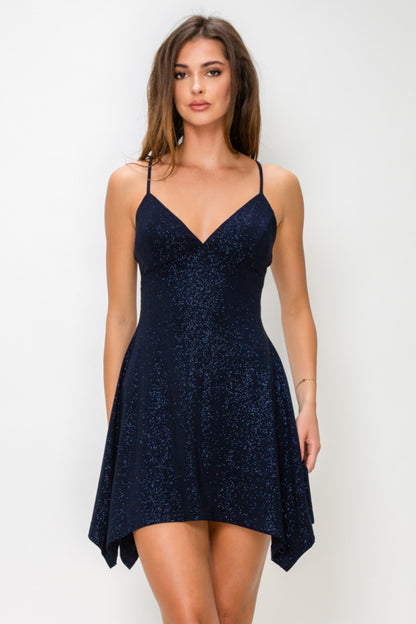 Navy Glitter Flare Mini Dress