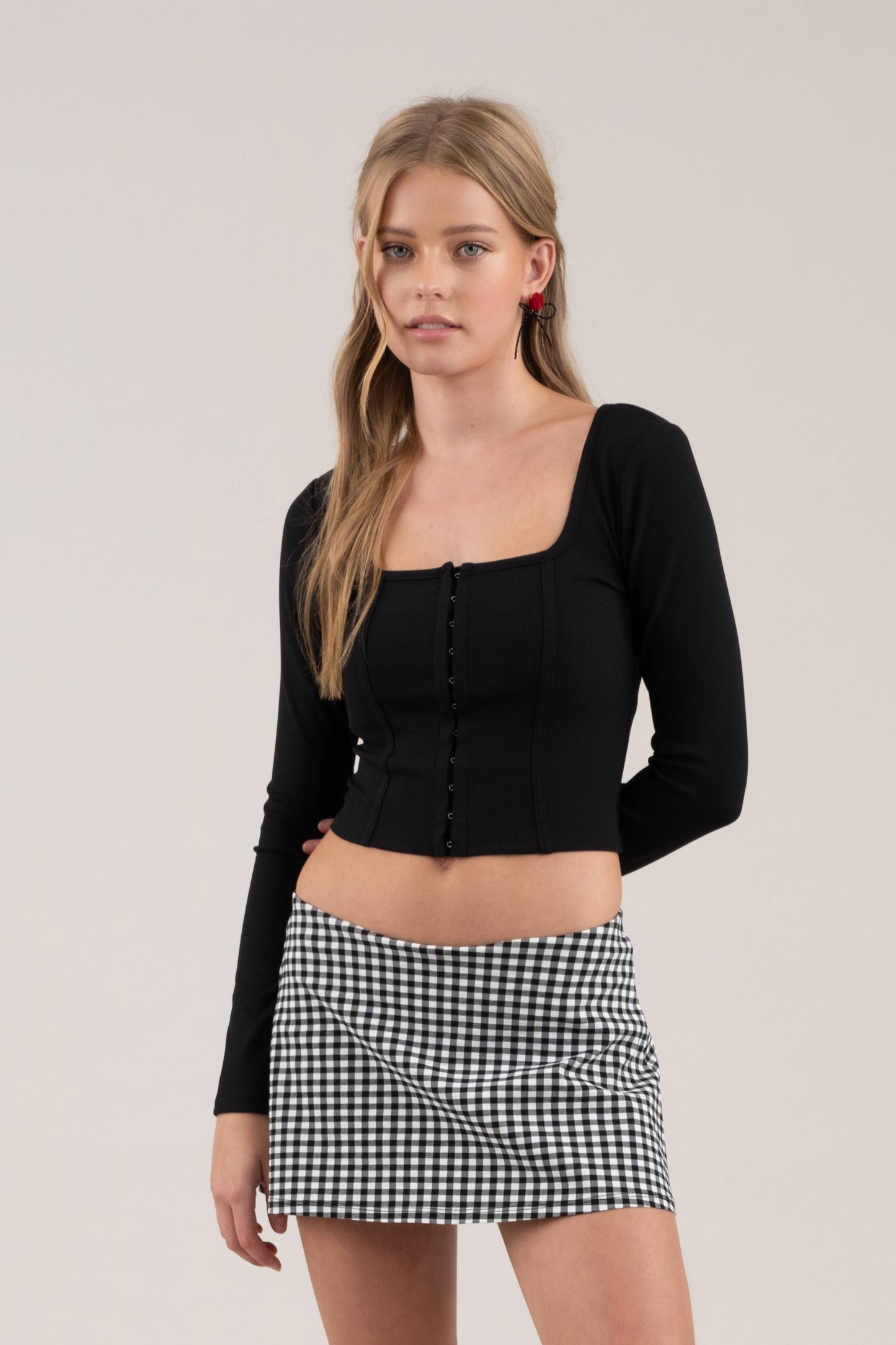 Front Hook & Eye Long Sleeve Crop-Tops-Bottoms Up Boutique-Anchorage AK