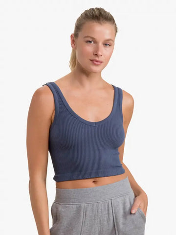 Navy Ribbed Seamless Cropped Tank Top