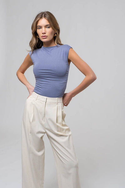 Reversible Scrunch Funnel Neck Top - Dusty Blue