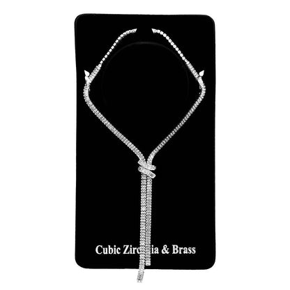 Baguette Cubic Zirconia Stone Drop Necklace