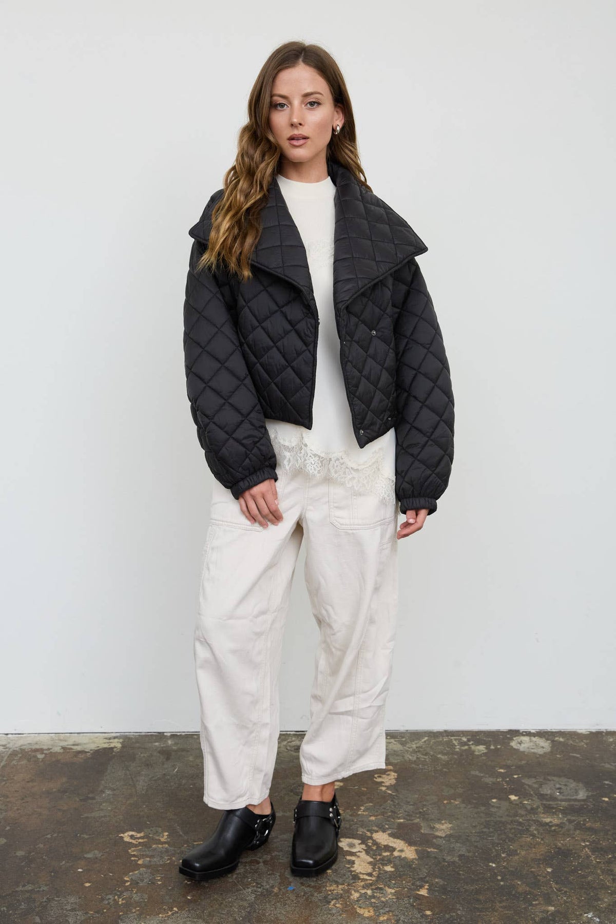 Blu Pepper - QUILTED SHAWL COLLAR CROPPED JACKET-Blu Pepper-Bottoms Up Boutique