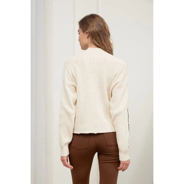 Mock Neck Contrast Seam Sweater