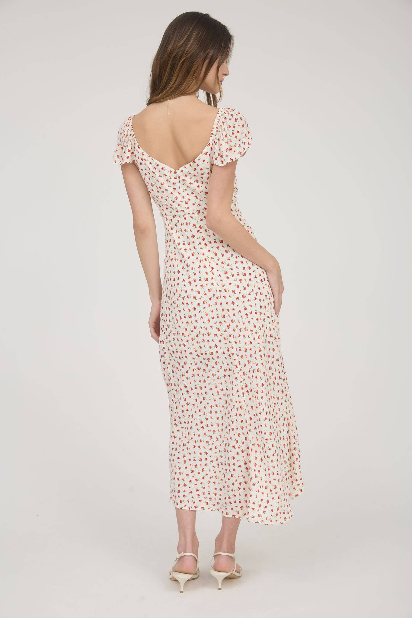 Short Sleeve Side Slit Floral Midi Dress