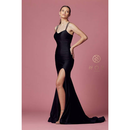 Satin Scoop Neck Gown
