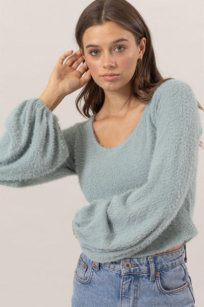 Scoop Neck Fuzzy Knit Top