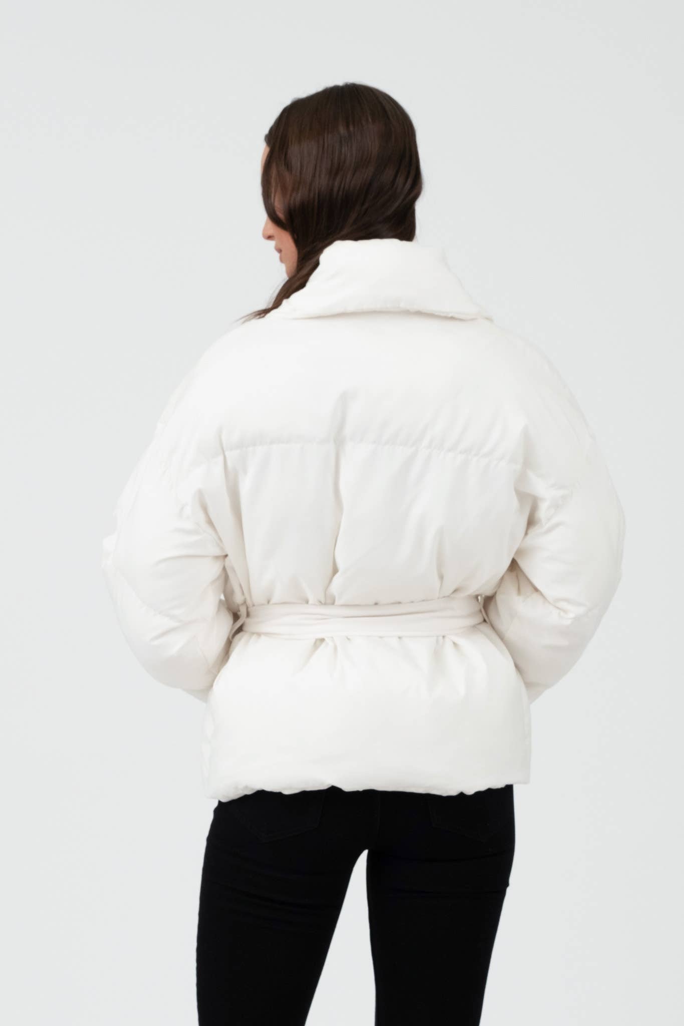 Cream Waist Tie Puffer Jacket