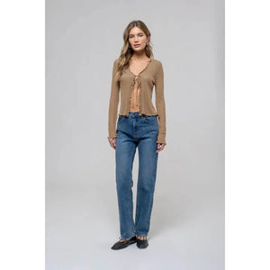 Lettuce Edge Front Tie Sheer Cardigan