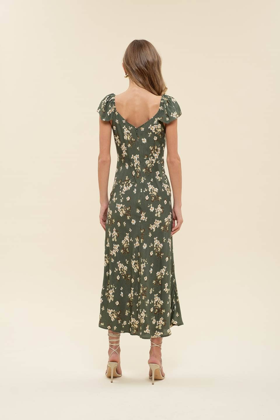 Floral Ruffle Maxi Dress in Hunter-Dresses-Bottoms Up Boutique-Anchorage AK