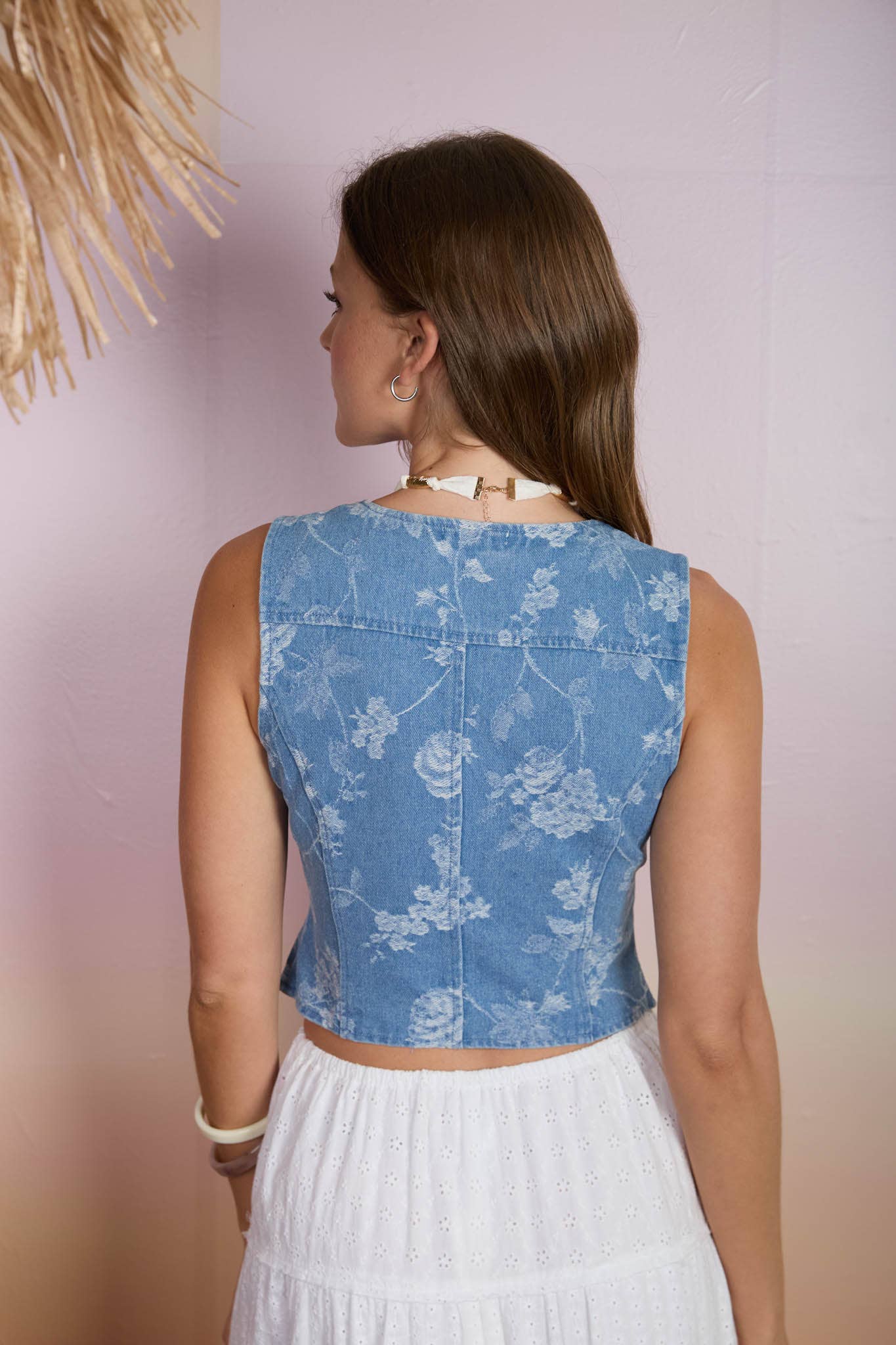 Floral Jaquard Denim Vest