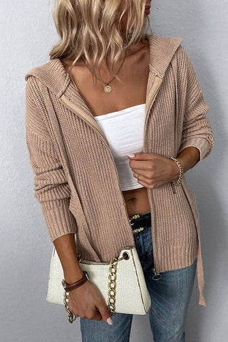Knit Zip Up Hooded Cardigan