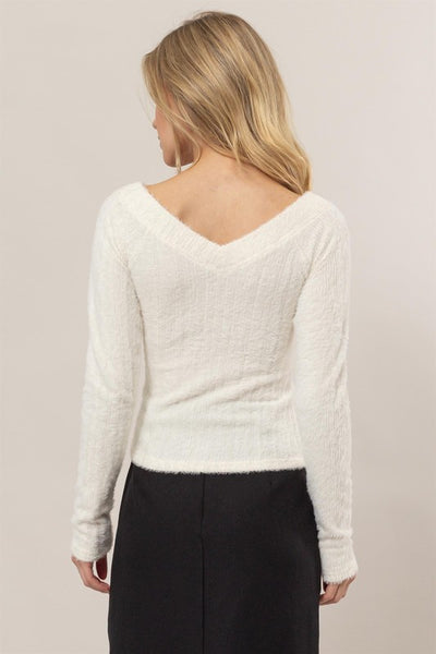 Fuzzy Knit Off Shoulder Top